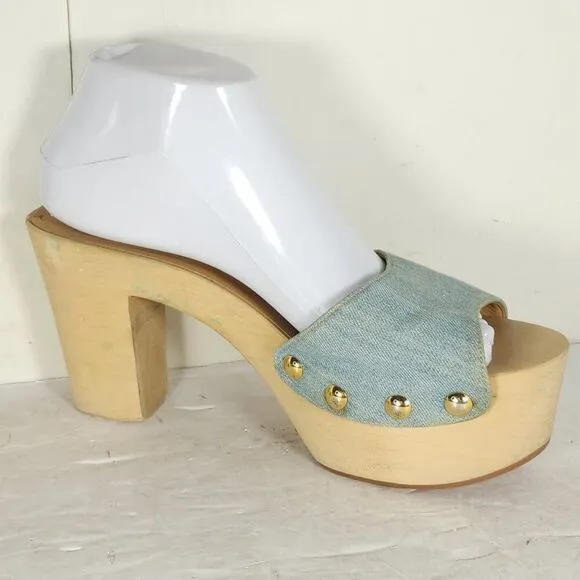Giuseppe Zanotti Women's US8-8,5 EU39 Blue Denim Wooden Platform Clog Sandals
