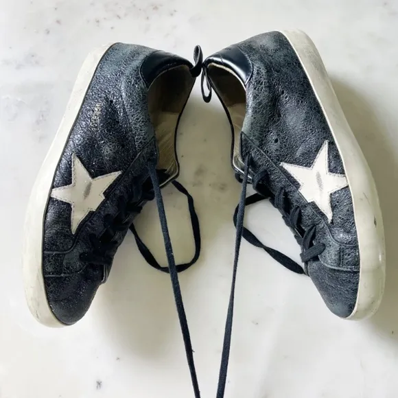 GOLDEN GOOSE Super-Star Black with White Star, Low Top Sneakers, Size 38