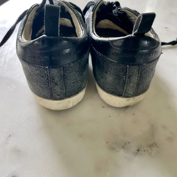 GOLDEN GOOSE Super-Star Black with White Star, Low Top Sneakers, Size 38