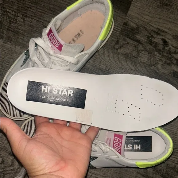 Golden Goose White and Green Sneakers with Distress Appeal Luxury Sneakers Sz 37