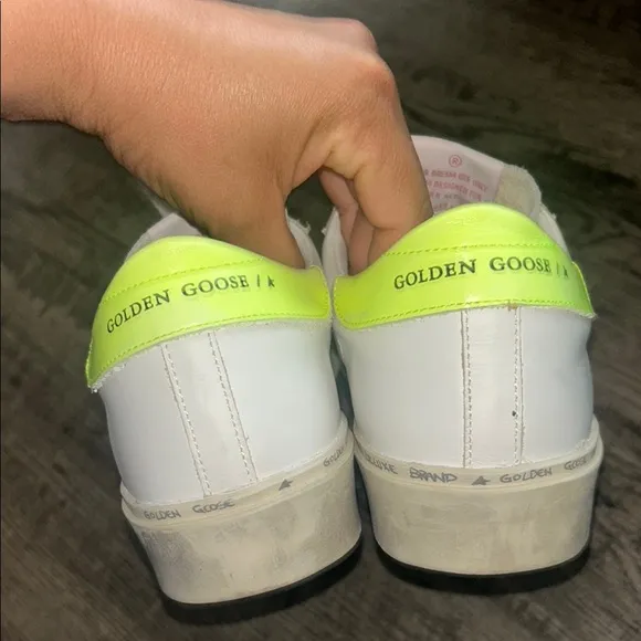 Golden Goose White and Green Sneakers with Distress Appeal Luxury Sneakers Sz 37