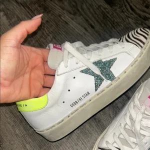 Golden Goose White and Green Sneakers with Distress Appeal Luxury Sneakers Sz 37