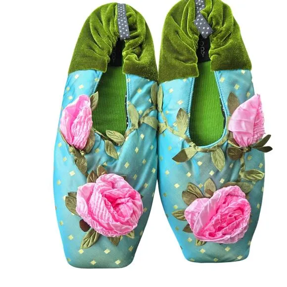 Goody Goody Bon Bon VTG Slippers Womens L (9.5-10) Silk &amp; Velvet Rose Fairy Boho