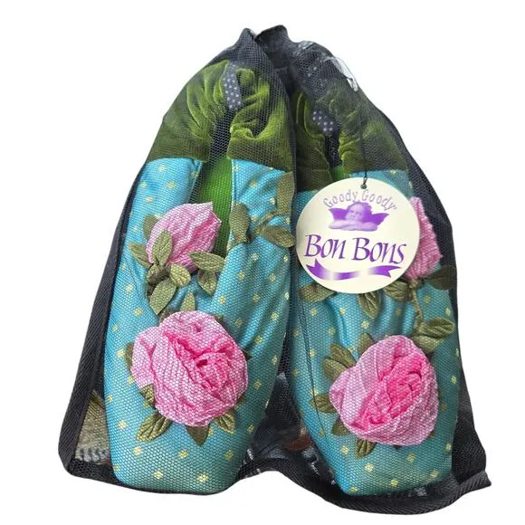 Goody Goody Bon Bon VTG Slippers Womens L (9.5-10) Silk &amp; Velvet Rose Fairy Boho