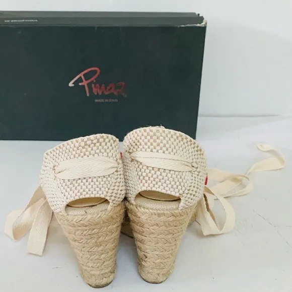 Gorgeous red silk espadrilles tie-up wedges Sandals shoes US size 10