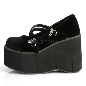Gothic Criss Cross Bat Wedge Platform Velvet Shoes