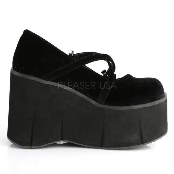 Gothic Criss Cross Bat Wedge Platform Velvet Shoes
