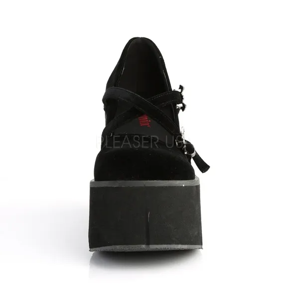 Gothic Criss Cross Bat Wedge Platform Velvet Shoes