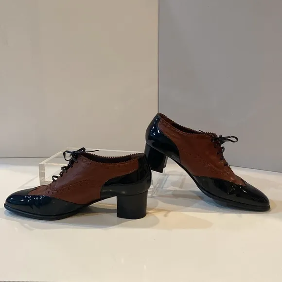 Granny Shoes: Black Patent Leather, Brown Leather Wing Tip Oxfords Italy 39 VGUC
