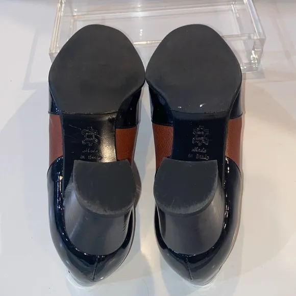 Granny Shoes: Black Patent Leather, Brown Leather Wing Tip Oxfords Italy 39 VGUC