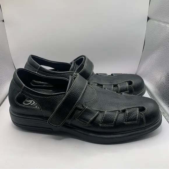 Gravity Defyer Propet Black Grain Leather Fisherman Sandals Men's shoes Sz 11