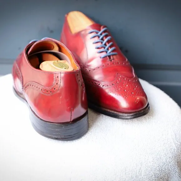 Grenson 9.5-D US Red Mens Wingtip Oxford Dress Shoes