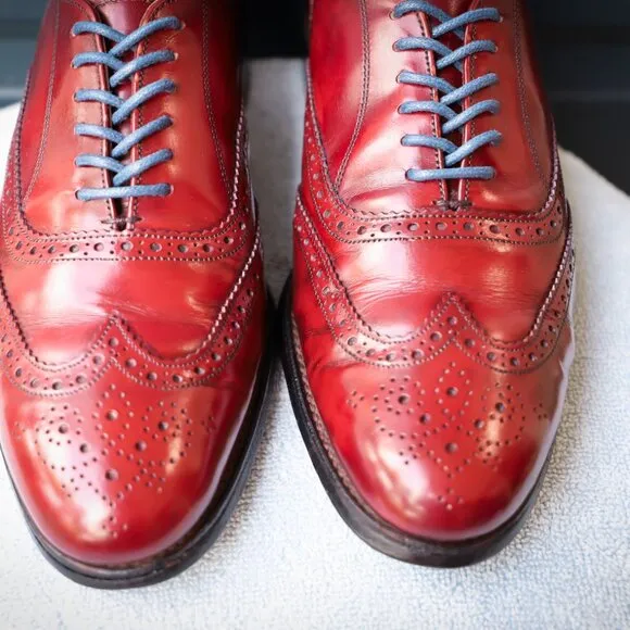 Grenson 9.5-D US Red Mens Wingtip Oxford Dress Shoes