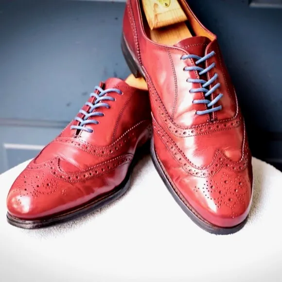 Grenson 9.5-D US Red Mens Wingtip Oxford Dress Shoes