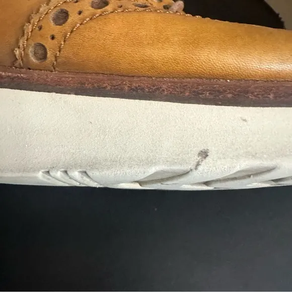 Grenson Mens Archie Brogue Wingtip Tan White Wedge Sole 9 Oxford Leather Lace Up
