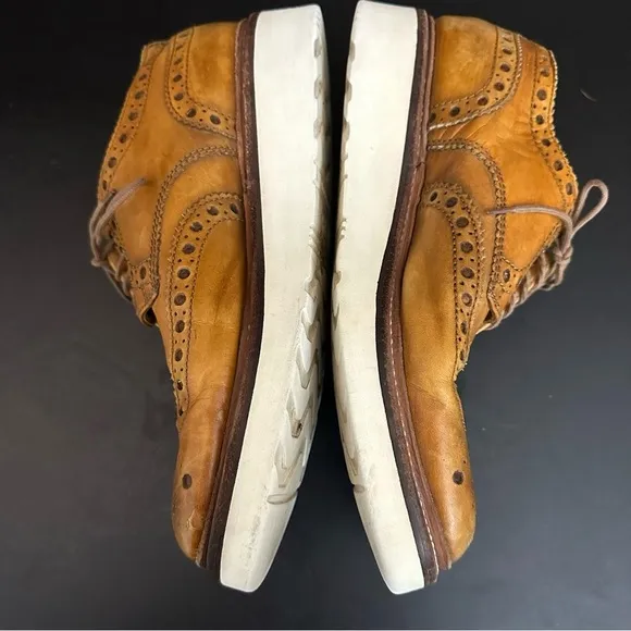 Grenson Mens Archie Brogue Wingtip Tan White Wedge Sole 9 Oxford Leather Lace Up