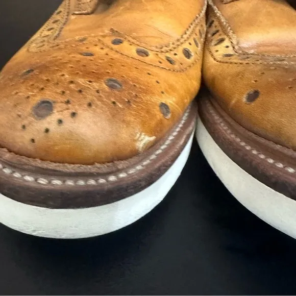 Grenson Mens Archie Brogue Wingtip Tan White Wedge Sole 9 Oxford Leather Lace Up