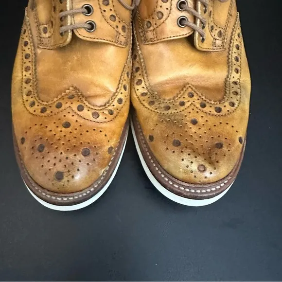 Grenson Mens Archie Brogue Wingtip Tan White Wedge Sole 9 Oxford Leather Lace Up
