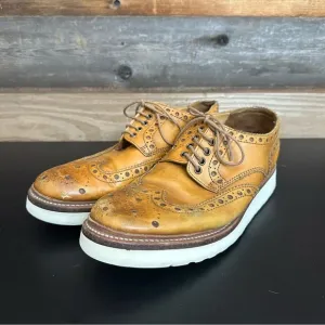 Grenson Mens Archie Brogue Wingtip Tan White Wedge Sole 9 Oxford Leather Lace Up