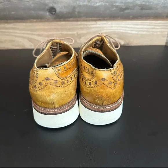 Grenson Mens Archie Brogue Wingtip Tan White Wedge Sole 9 Oxford Leather Lace Up