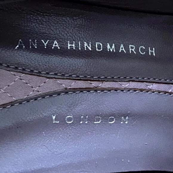 Grey Anya Hindmarch London Whimsical Patent Leather Pumps Wedge Shoes  E…