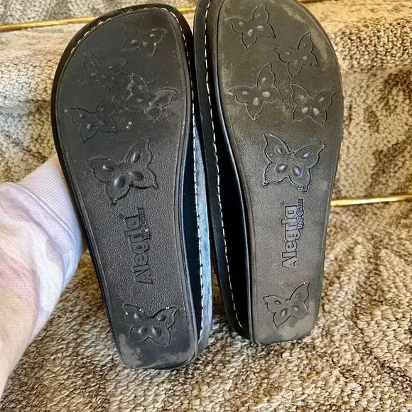 GUC Alegria Bel-101 Belle Crinkle Black Leather Mary Jane Shoes Size 37 7 - 7.5