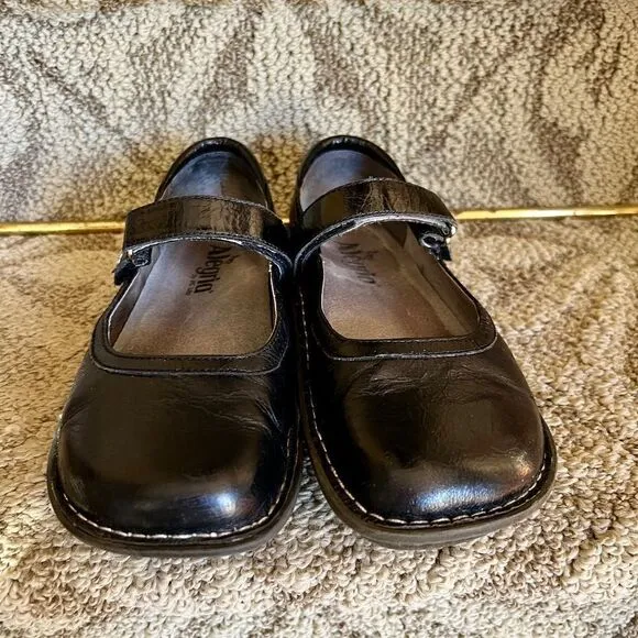 GUC Alegria Bel-101 Belle Crinkle Black Leather Mary Jane Shoes Size 37 7 - 7.5