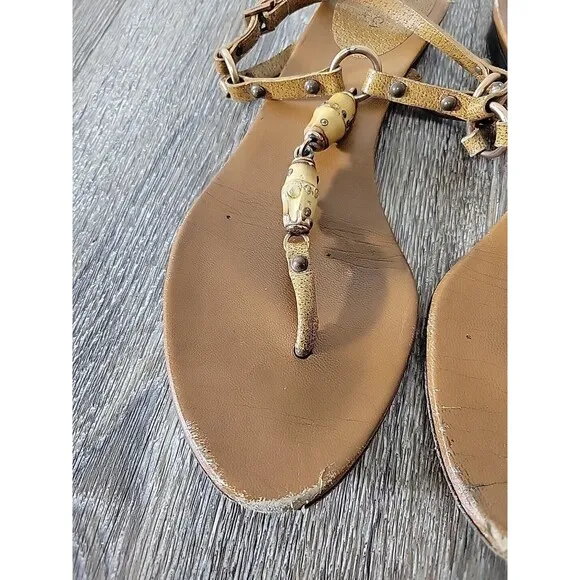 Gucci Bamboo Strappy Sandals Shoes Women's Size 7.5 B US Brown Leather - WEAR