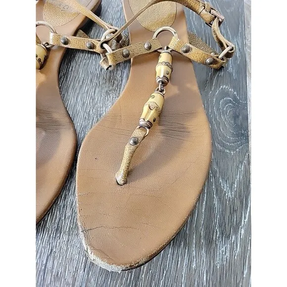 Gucci Bamboo Strappy Sandals Shoes Women's Size 7.5 B US Brown Leather - WEAR