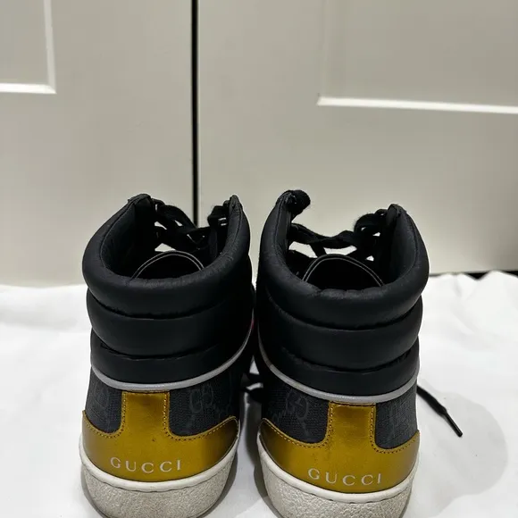 Gucci Black and Red Textured High-Top Sneakers