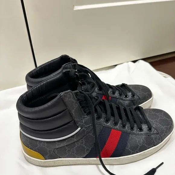 Gucci Black and Red Textured High-Top Sneakers