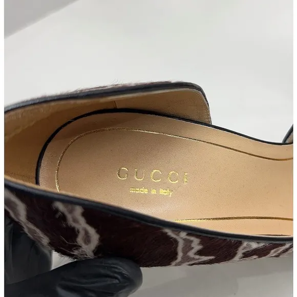 Gucci Brown White Pony Hair Animal Stripe Heels Classic Elegance EU 39