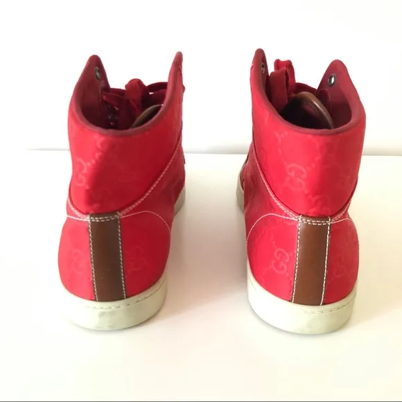 Gucci High Top Red Nylon Guccisima Sneakers 9.5