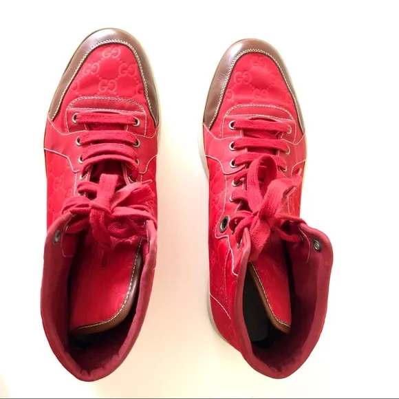 Gucci High Top Red Nylon Guccisima Sneakers 9.5