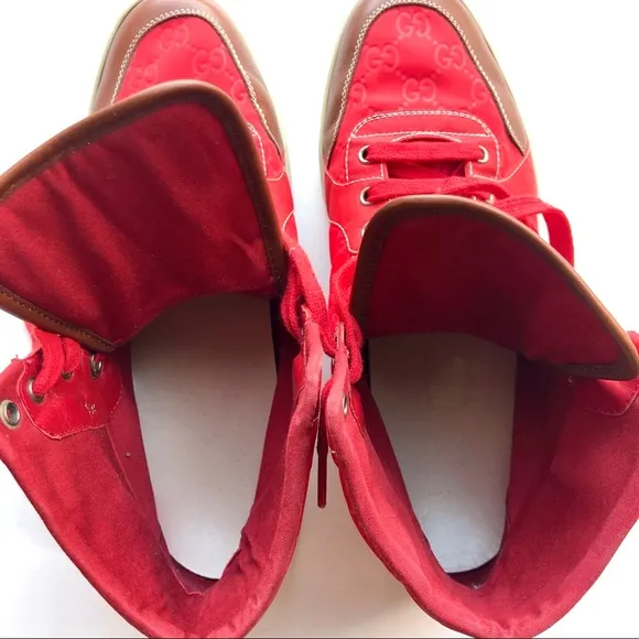 Gucci High Top Red Nylon Guccisima Sneakers 9.5