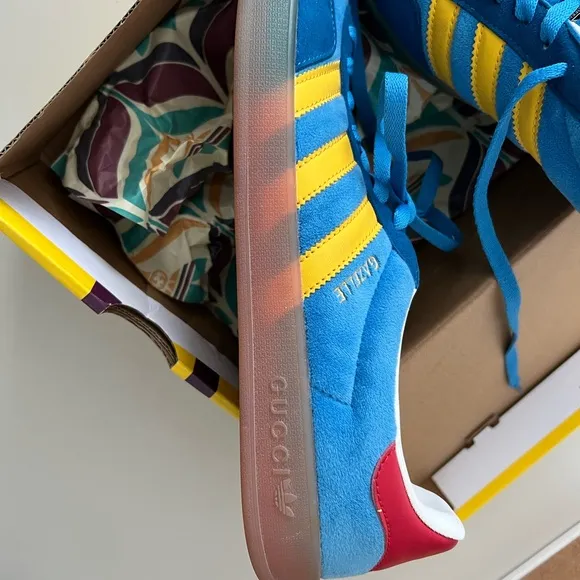 Gucci Style Men's Blue and Yellow Gazelle Sneakers