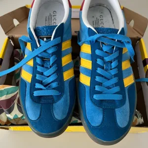 Gucci Style Men's Blue and Yellow Gazelle Sneakers