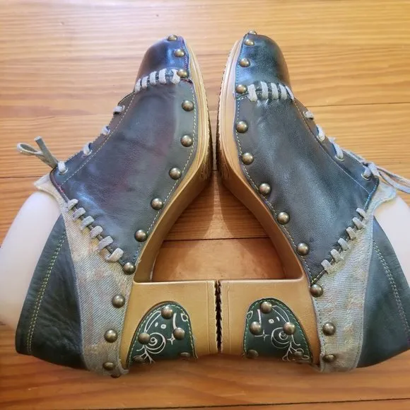 Handmade Leather 8 Clogs Lace Up Shoes Teal Blue Artsy Whimsygoth 39
