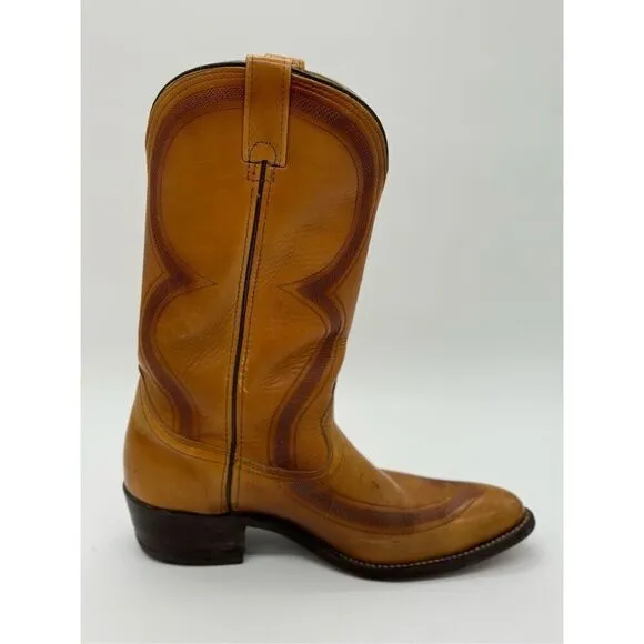 Handmade Vintage Men's Light Brown Cowboy Boots Size 9D