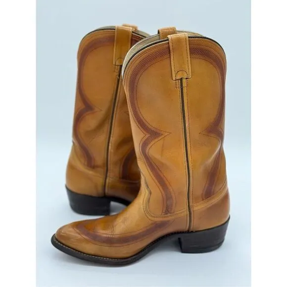 Handmade Vintage Men's Light Brown Cowboy Boots Size 9D