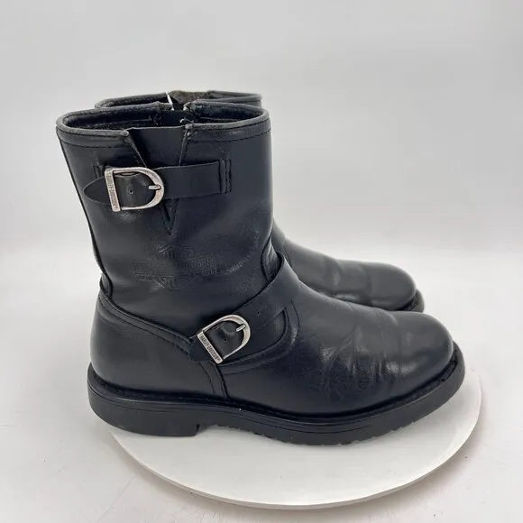 Harley Davidson 98403 Men Size 9 Black Leather Double Buckle Side Zip Boot