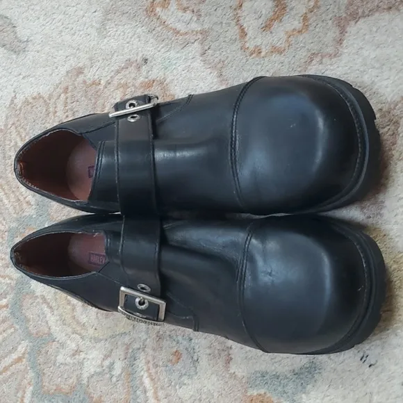Harley Davidson chunky Y2K black leather moto shoes