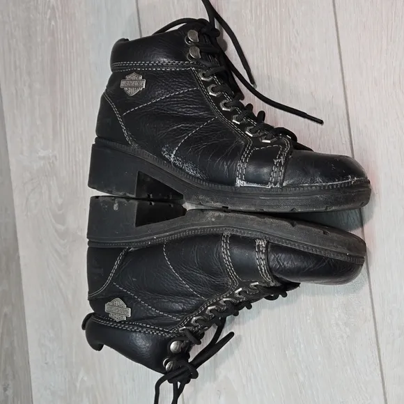 Harley Davidson Moto Women Ankle Leather Chunky Tractor boots shoes sz 6.5