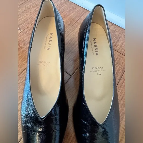 HASSIA Black Patent Leather Italian Chunky Heels 2” UK 6.5/US 8.5