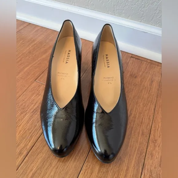 HASSIA Black Patent Leather Italian Chunky Heels 2” UK 6.5/US 8.5