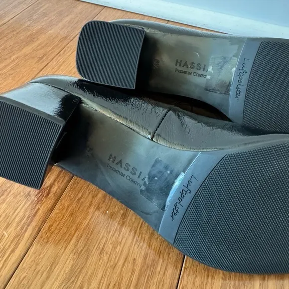 HASSIA Black Patent Leather Italian Chunky Heels 2” UK 6.5/US 8.5