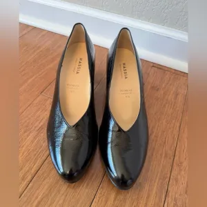 HASSIA Black Patent Leather Italian Chunky Heels 2” UK 6.5/US 8.5