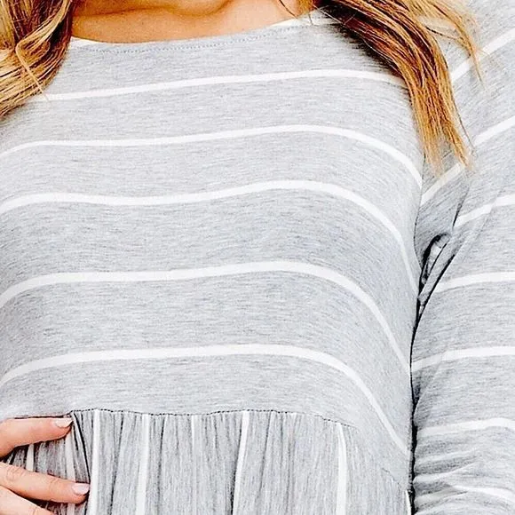 Heather Grey &amp; White Striped Babydoll Empire Dress