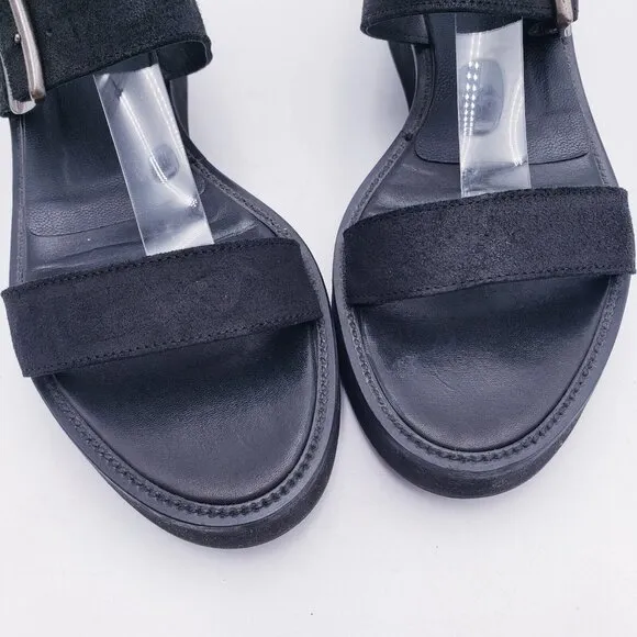 Helmut Lang 3 Strap Leather Platform Sandal Black Women's Size EU 38 US 8