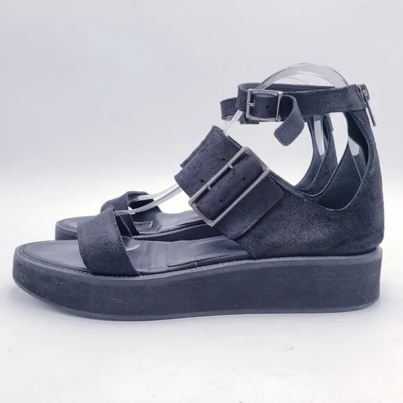 Helmut Lang 3 Strap Leather Platform Sandal Black Women's Size EU 38 US 8